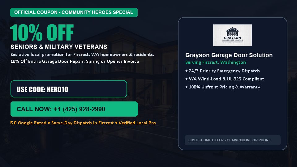 Grayson Garage Door Solution 10% OFF Seniors & Military Veterans in Fircrest, WA
